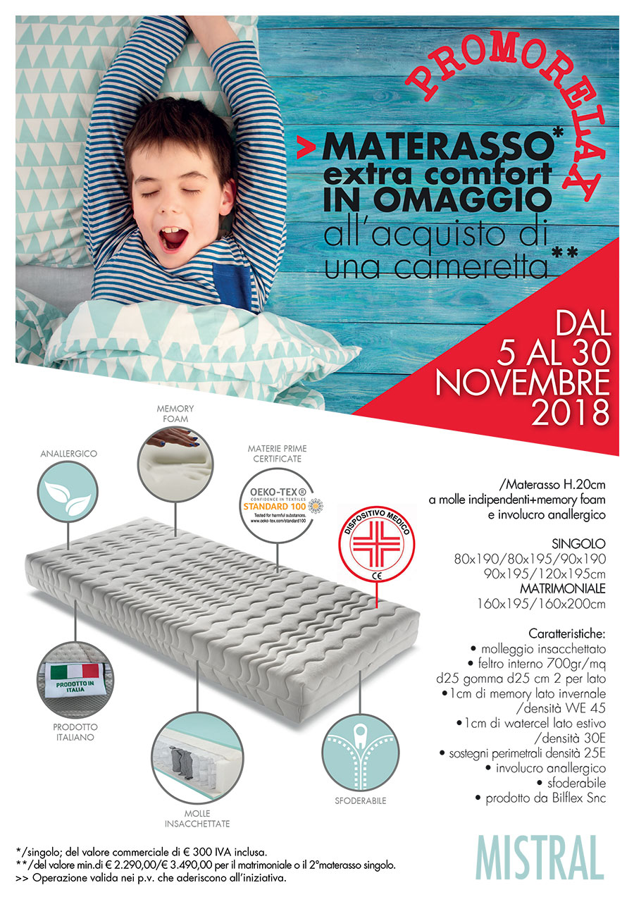 MATERASSO IN OMAGGIO extra comfort all’acquisto di una cameretta – Promo Novembre